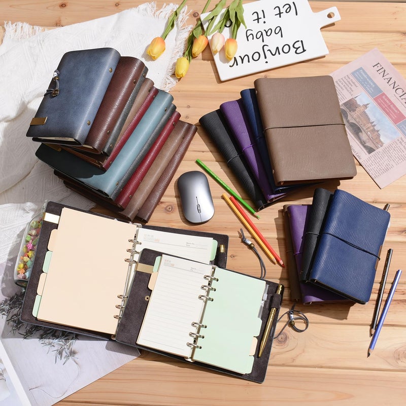 WONDERPOOL Leather Diary Notebook Ring Binder - Refillable Folder Writing Paper Spiral Business Notepads Vintage Cover for Office Plan Travel Organiser (B-Black, A5) - Image 4