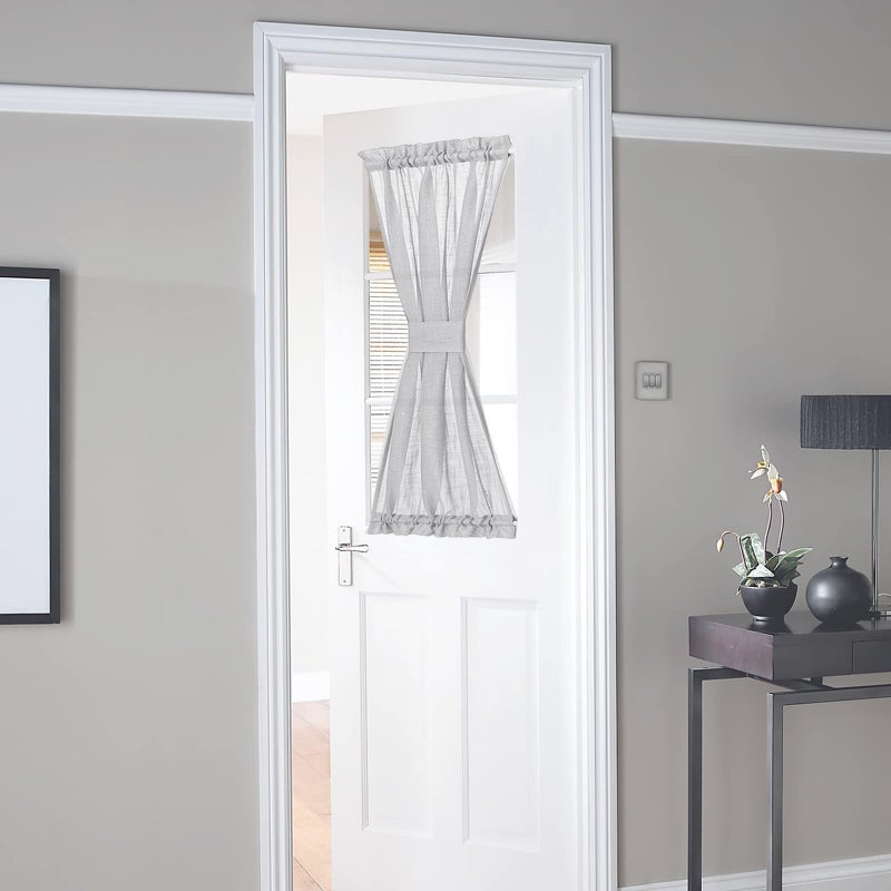 NICETOWN Translucent Door Curtain for Sidelight  Linen Textured French Door Semi Sheer CurtainLight Grey 40 inches Length Single Panel 1 Tieback Included
