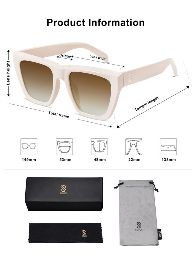Sojos Fashion Oversized Square Polarized Sunglasses For Women Trendy Uv Protection Lens Womens Sunnies Sj2179, Light Beige Frame/Brown Grading Lens  - Image 5