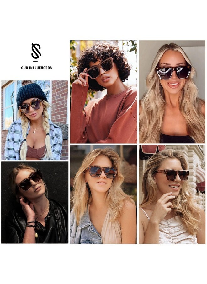 Sojos Fashion Oversized Square Polarized Sunglasses For Women Trendy Uv Protection Lens Womens Sunnies Sj2179, Light Beige Frame/Brown Grading Lens  - Image 2
