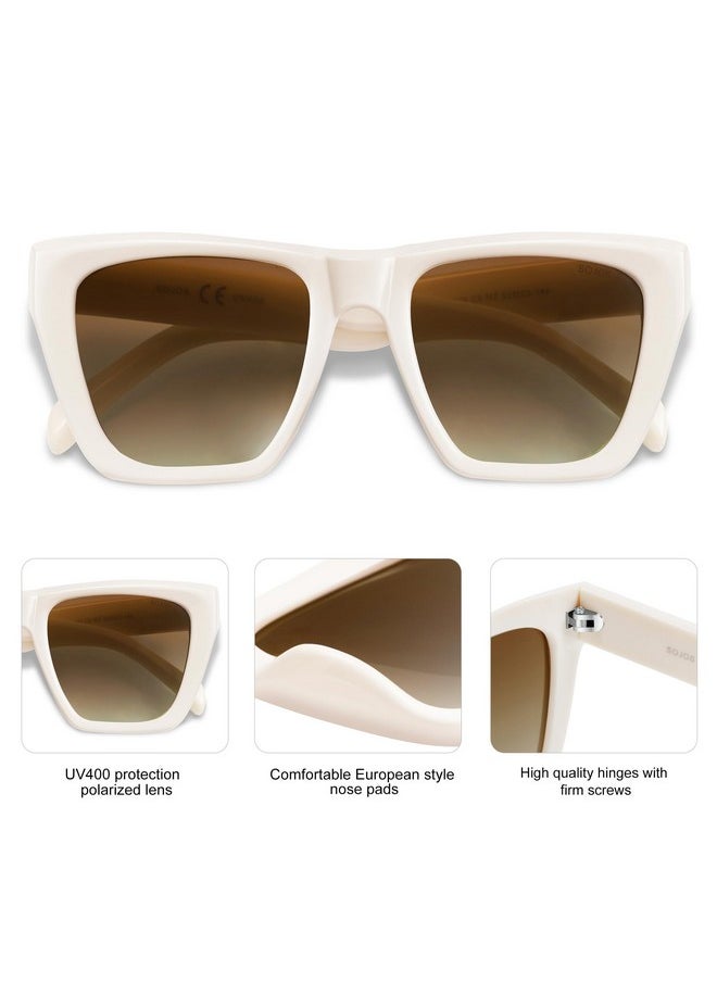 Sojos Fashion Oversized Square Polarized Sunglasses For Women Trendy Uv Protection Lens Womens Sunnies Sj2179, Light Beige Frame/Brown Grading Lens  - Image 4