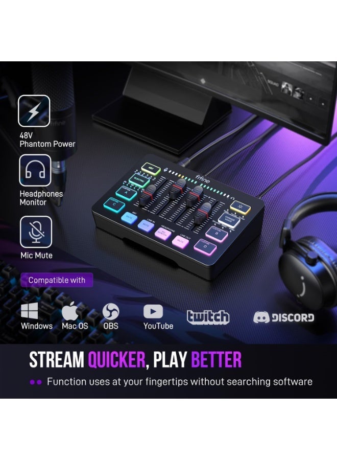 FIFINE Ampligame SC3 Gaming Audio Mixer with XLR Microphone Interface - Image 4