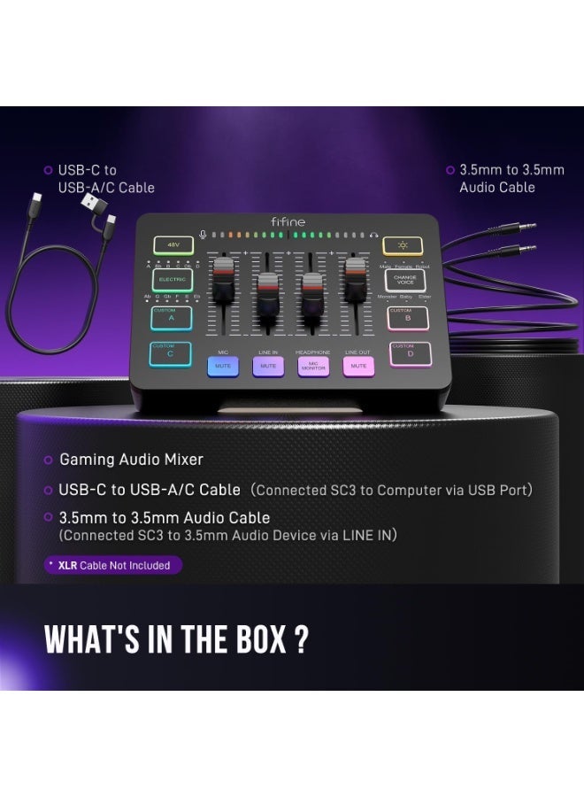 FIFINE Ampligame SC3 Gaming Audio Mixer with XLR Microphone Interface - Image 2