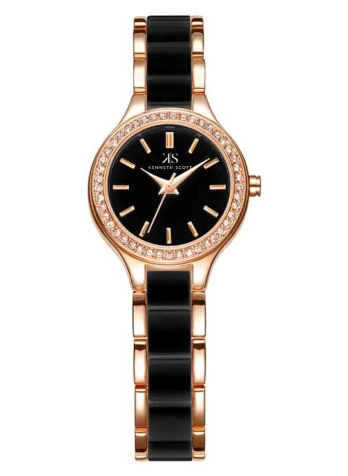 KENNETH SCOTT Kenneth Scott K23509-KCBB Women's Analog Display Watch & Alloy+ceramic Strap Black