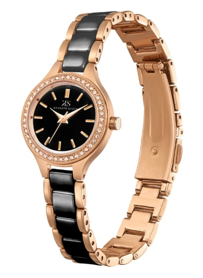 KENNETH SCOTT Kenneth Scott K23509-KCBB Women's Analog Display Watch & Alloy+ceramic Strap Black