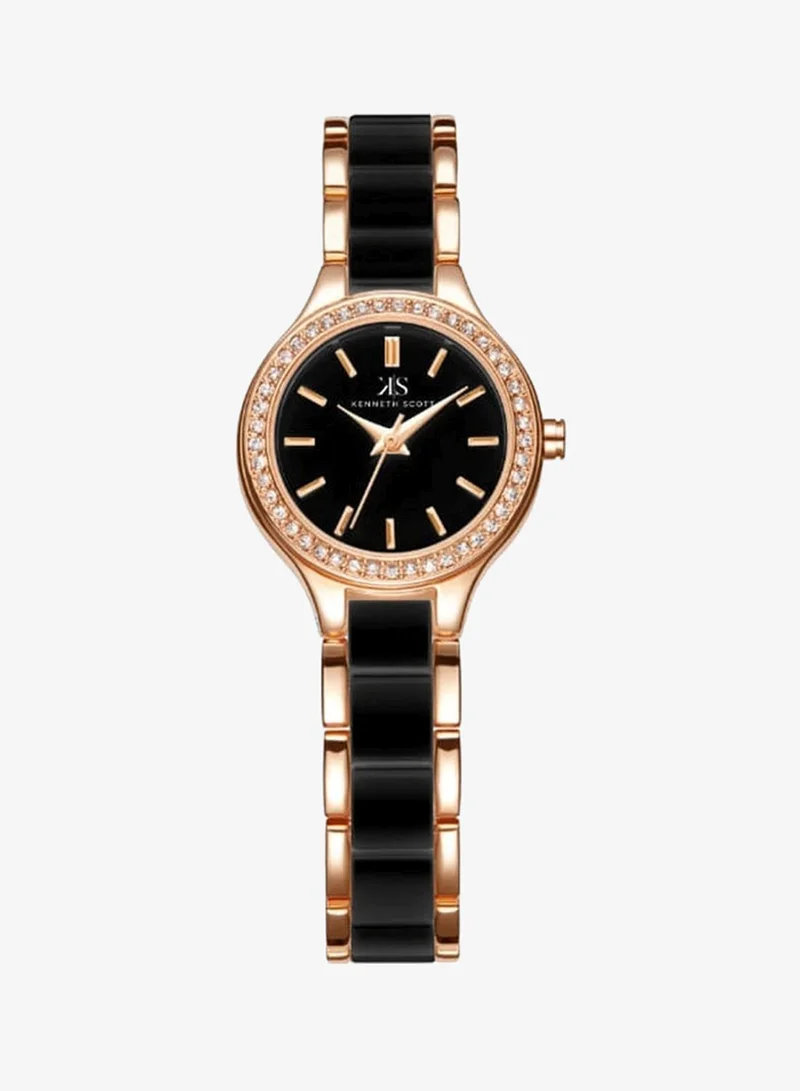 Kenneth Scott Kenneth Scott K23509-KCBB Women's Analog Display Watch & Alloy+ceramic Strap Black