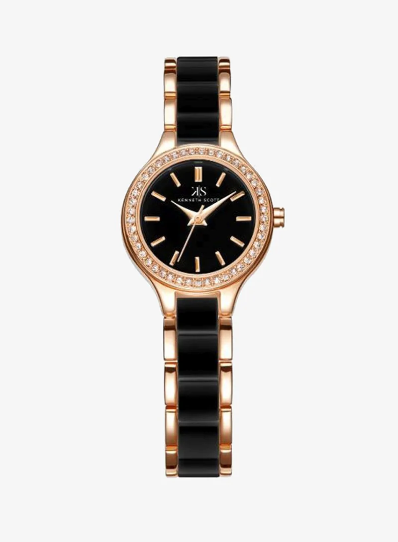 Kenneth Scott Kenneth Scott K23509-KCBB Women's Analog Display Watch & Alloy+ceramic Strap Black