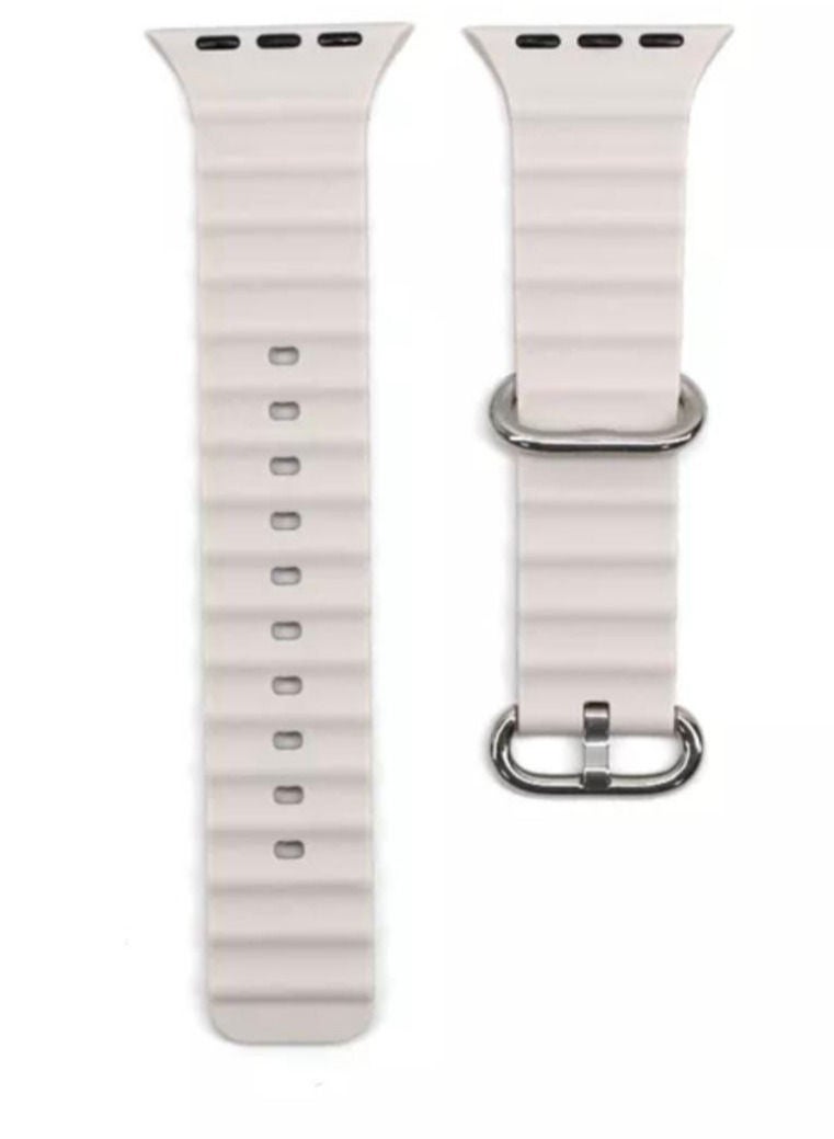 سوار مطاطي الشكل الجديد لساعة ابل لون بيج فاتح مقاس 45mm - Image 2