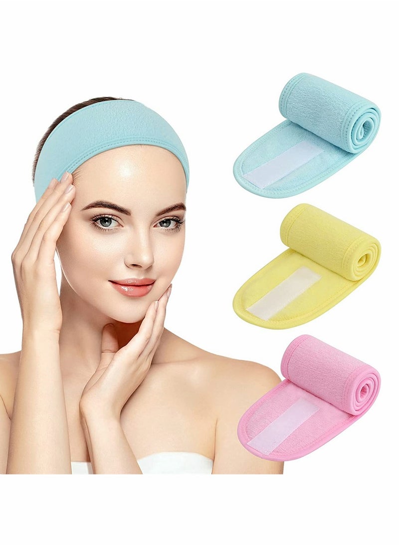 SYOSI - Spa Facial Headband, Self Adhesive Tape Head Wrap Makeup Shower Bath Sports Wrap Terry Cloth Adjustable Stretch Towel for Women Face Washing Shower Sports Yoga, 3 Color, Tatal 6 Pcs - Image 1