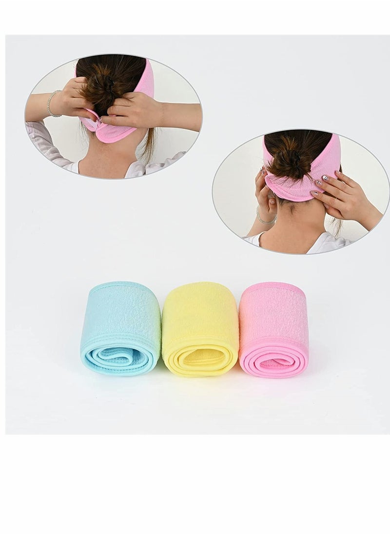 SYOSI - Spa Facial Headband, Self Adhesive Tape Head Wrap Makeup Shower Bath Sports Wrap Terry Cloth Adjustable Stretch Towel for Women Face Washing Shower Sports Yoga, 3 Color, Tatal 6 Pcs - Image 1