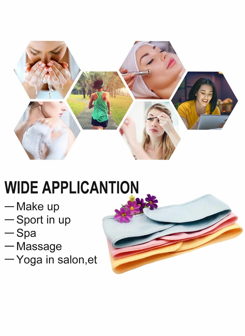 SYOSI - Spa Facial Headband, Self Adhesive Tape Head Wrap Makeup Shower Bath Sports Wrap Terry Cloth Adjustable Stretch Towel for Women Face Washing Shower Sports Yoga, 3 Color, Tatal 6 Pcs - Image 1