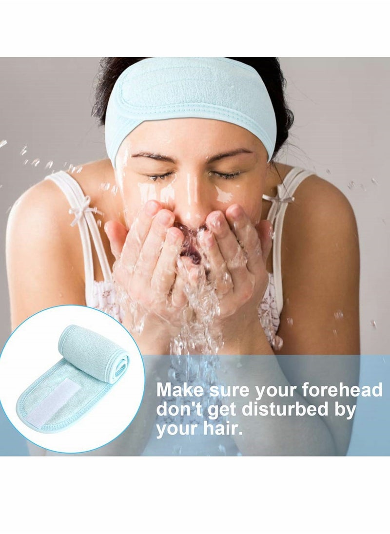 SYOSI - Spa Facial Headband, Self Adhesive Tape Head Wrap Makeup Shower Bath Sports Wrap Terry Cloth Adjustable Stretch Towel for Women Face Washing Shower Sports Yoga, 3 Color, Tatal 6 Pcs - Image 1