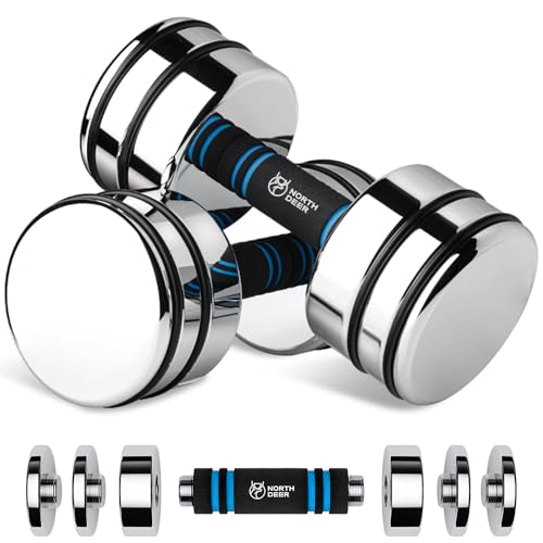 Northdeer Adjustable Dumbbells Set 15lb Pair (7lb/10lb/12lb/15lb) Set of 2 Weight Set Chrome with Foam Handles Home Gym Workout Exercise (Standard-Finish 15lb×2) - Image 1