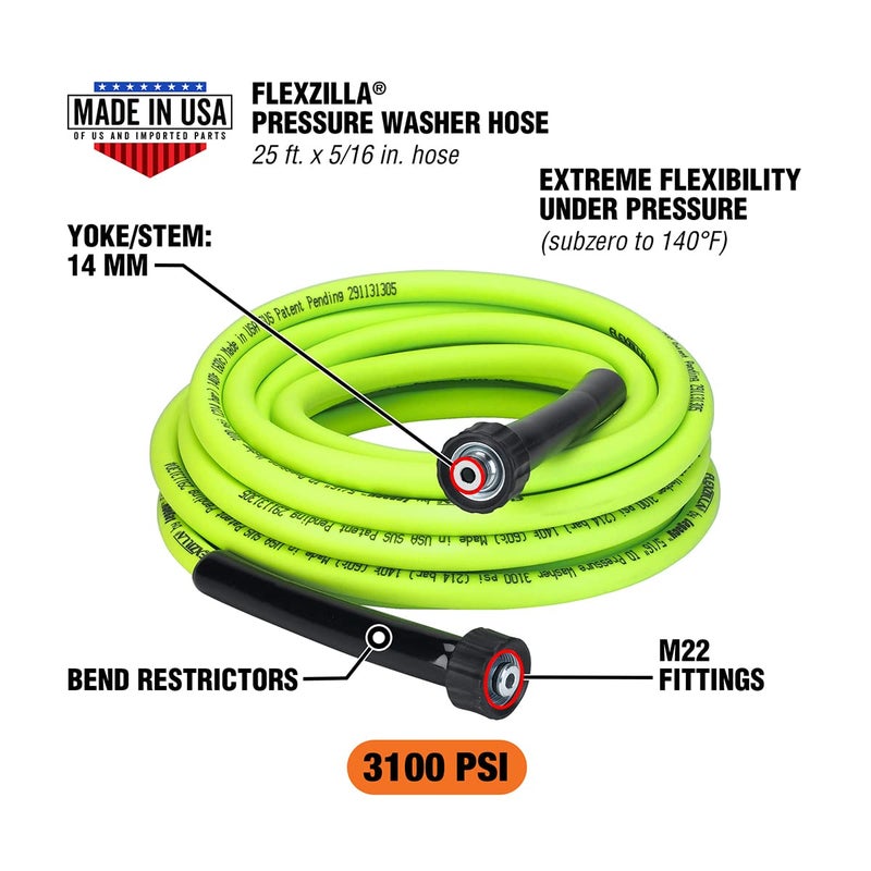 Flexzilla Pressure Washer Hose 5/16" 25' M22 3100PSI, ZillaGreen - HFZPW3525M-E - Image 2