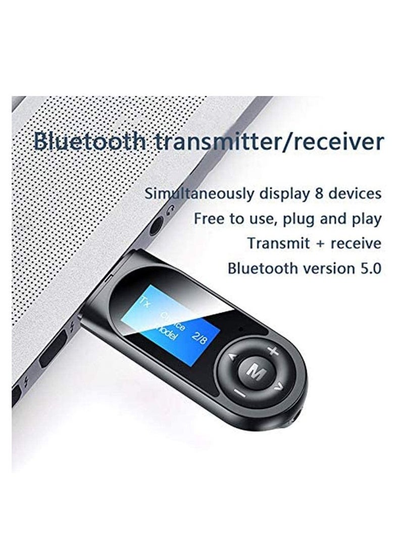 Excefore - Visible Bluetooth Receiver Transmitter, USB 5.0 Bluetooth Adapter, Wireless Bluetooth Adapter with Display Screen Audio Adapter for PC, TV, Headphones, Speaker, Car, Home Stereo System - Image 1