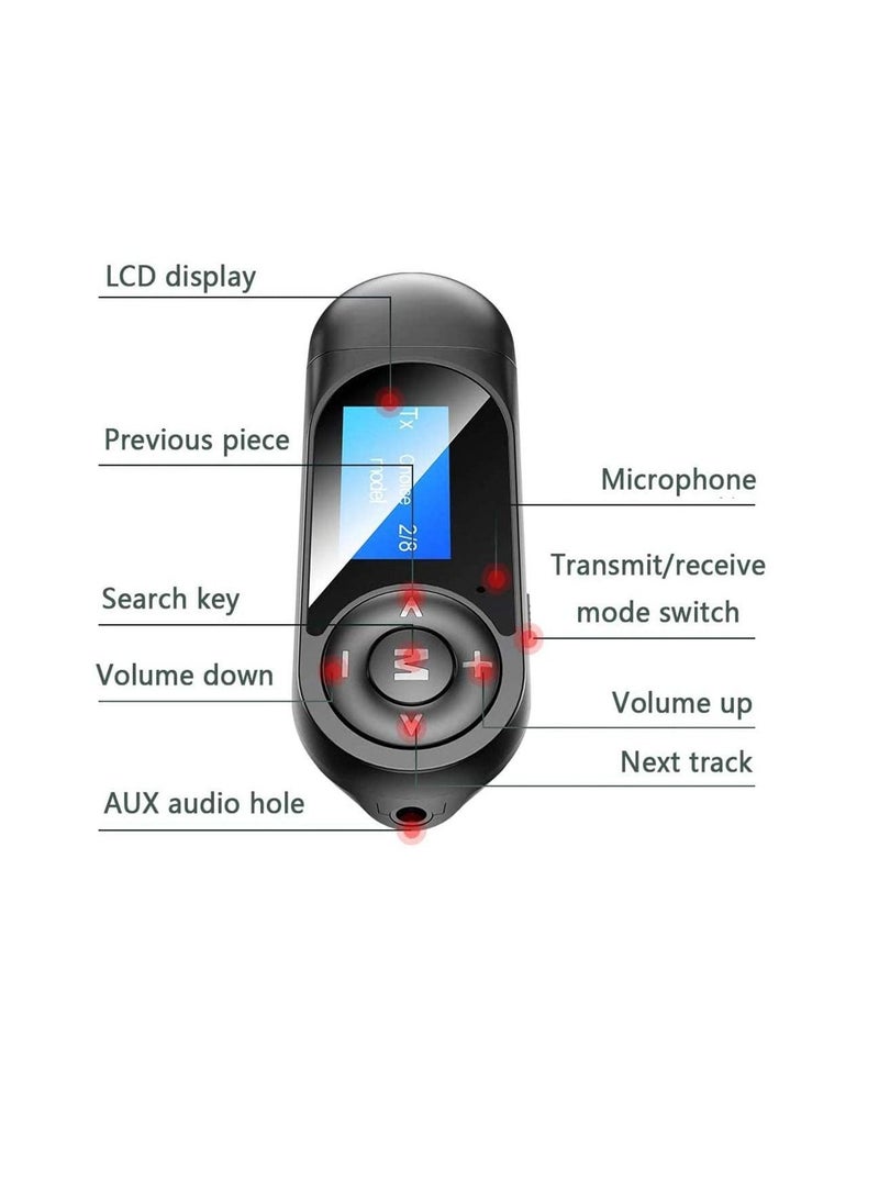 Excefore - Visible Bluetooth Receiver Transmitter, USB 5.0 Bluetooth Adapter, Wireless Bluetooth Adapter with Display Screen Audio Adapter for PC, TV, Headphones, Speaker, Car, Home Stereo System - Image 1