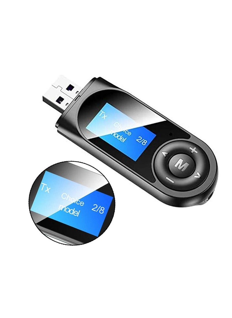 Excefore - Visible Bluetooth Receiver Transmitter, USB 5.0 Bluetooth Adapter, Wireless Bluetooth Adapter with Display Screen Audio Adapter for PC, TV, Headphones, Speaker, Car, Home Stereo System - Image 1
