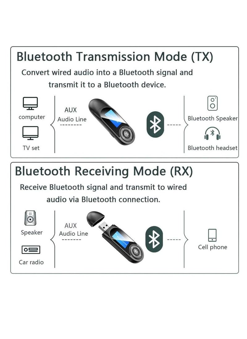 Excefore - Visible Bluetooth Receiver Transmitter, USB 5.0 Bluetooth Adapter, Wireless Bluetooth Adapter with Display Screen Audio Adapter for PC, TV, Headphones, Speaker, Car, Home Stereo System - Image 1