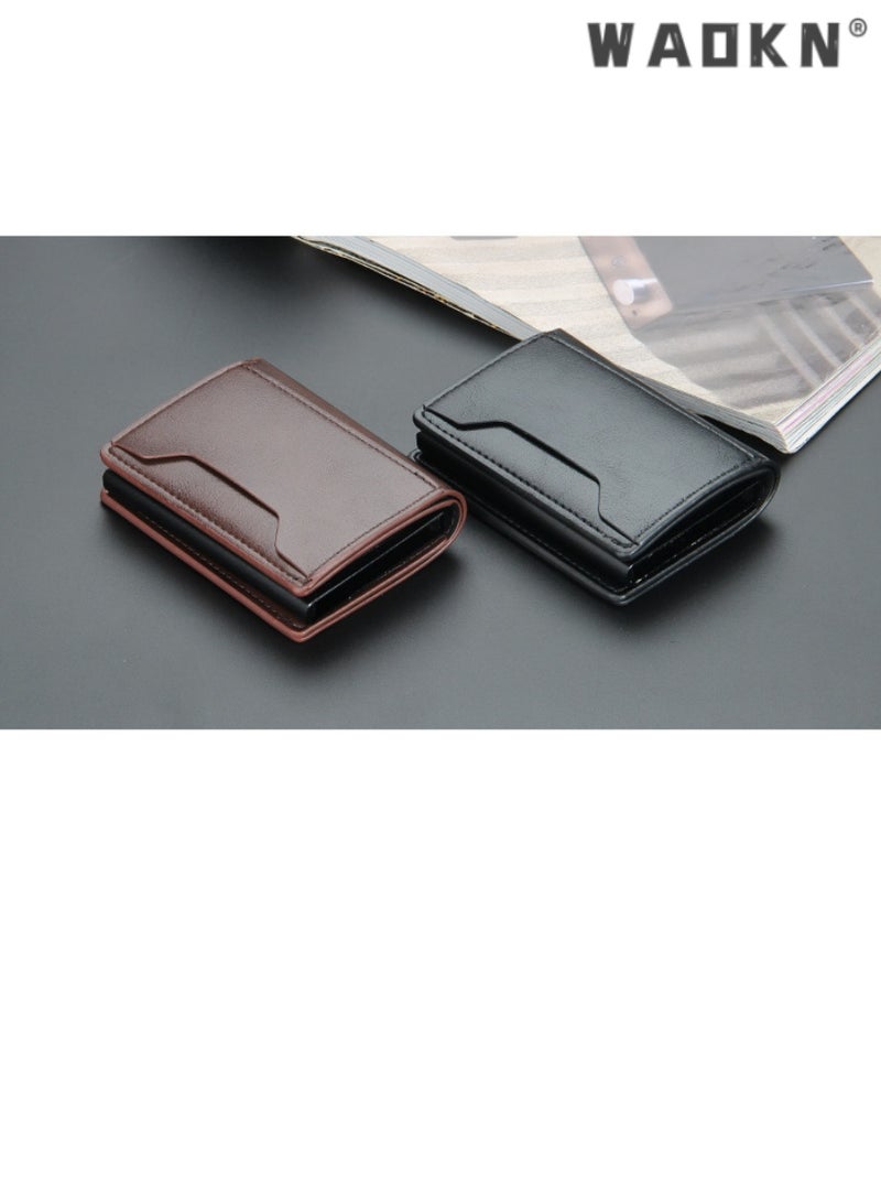 WAOKN Trendy Men's Short Aluminum Box Wallet Integrated with Anti-Magnetic & Anti-Theft Technology, Designed with Automatic Card Ejection (brown)  - Image 4