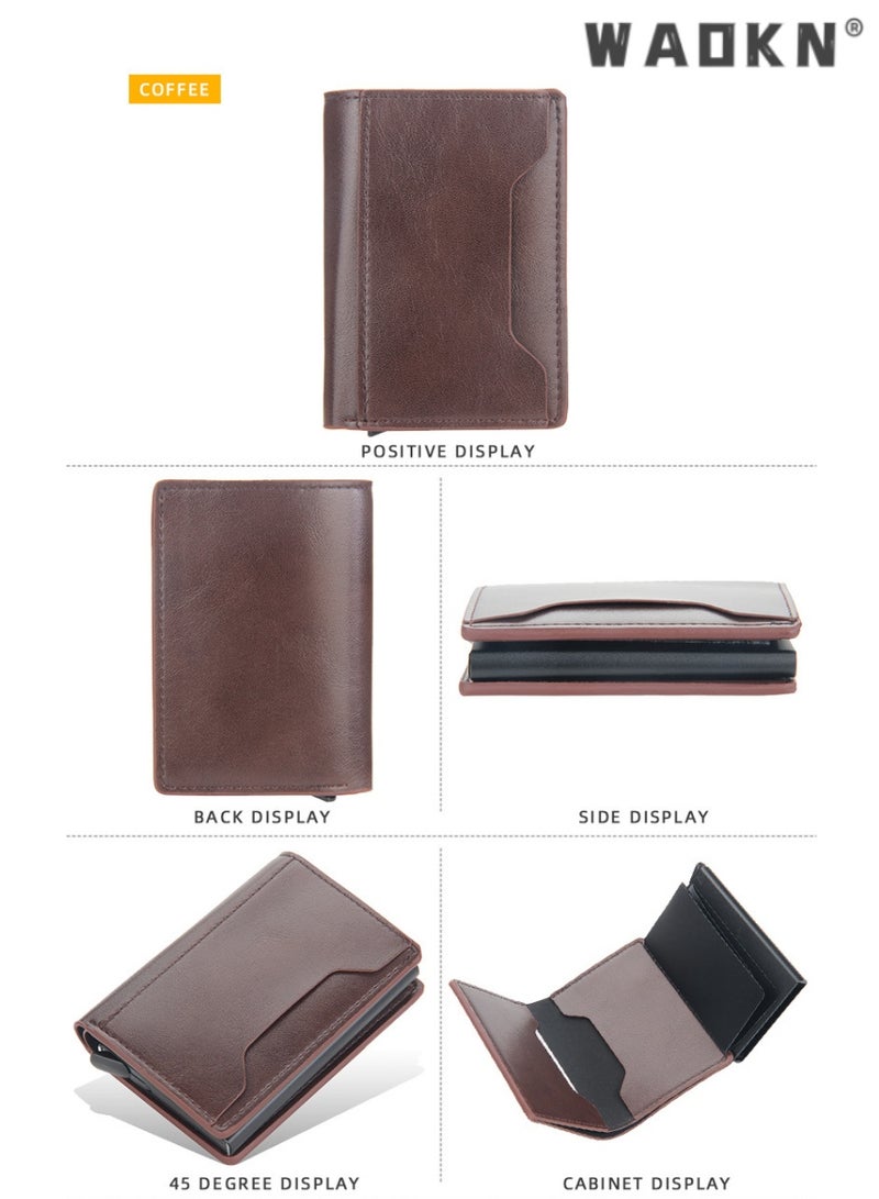 WAOKN Trendy Men's Short Aluminum Box Wallet Integrated with Anti-Magnetic & Anti-Theft Technology, Designed with Automatic Card Ejection (brown)  - Image 3