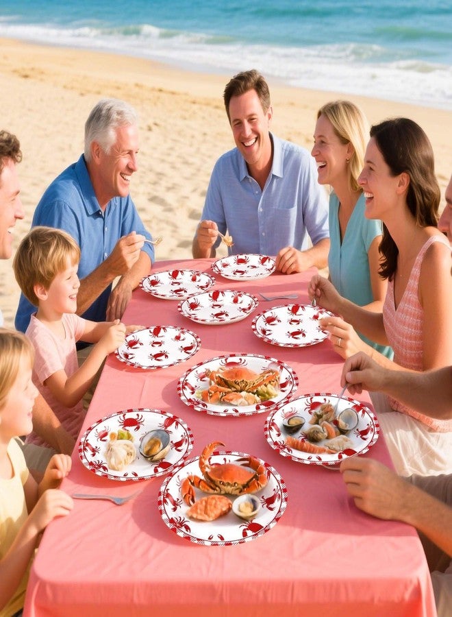 Grencian 100 Pcs Crab Party Supplies 9’’ Round Crab Boil Paper Plates Red Gingham Crabs Party Plates Summer Seafood Boil Tableware Set for BBQ Picnic Cookout Gathering Carnival Birthday Decor - Image 5