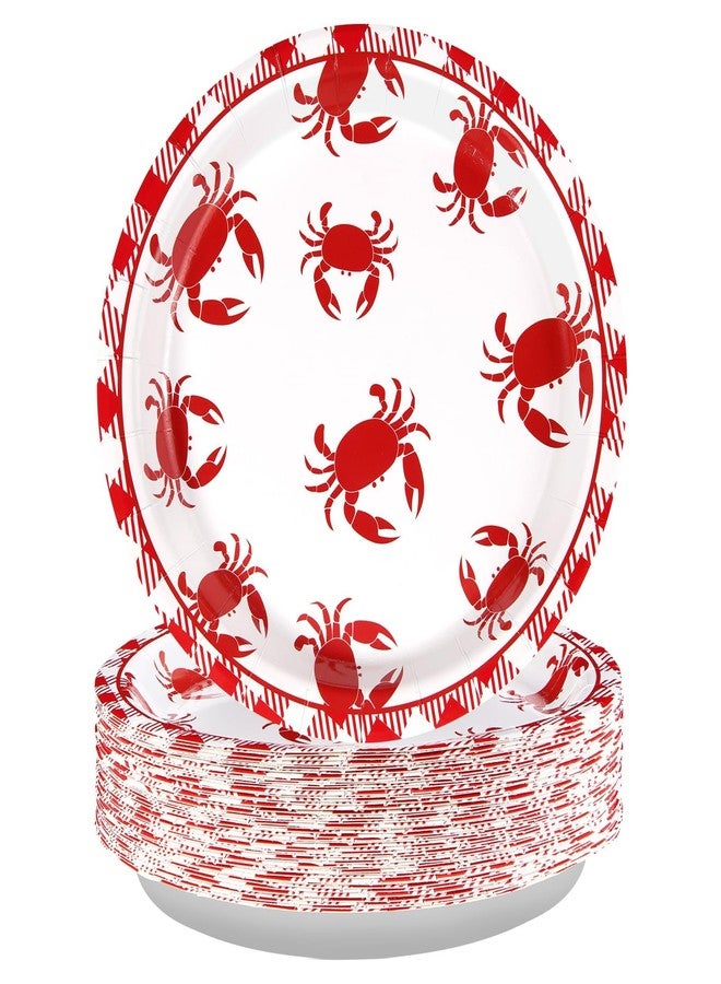 Grencian 100 Pcs Crab Party Supplies 9’’ Round Crab Boil Paper Plates Red Gingham Crabs Party Plates Summer Seafood Boil Tableware Set for BBQ Picnic Cookout Gathering Carnival Birthday Decor - Image 1