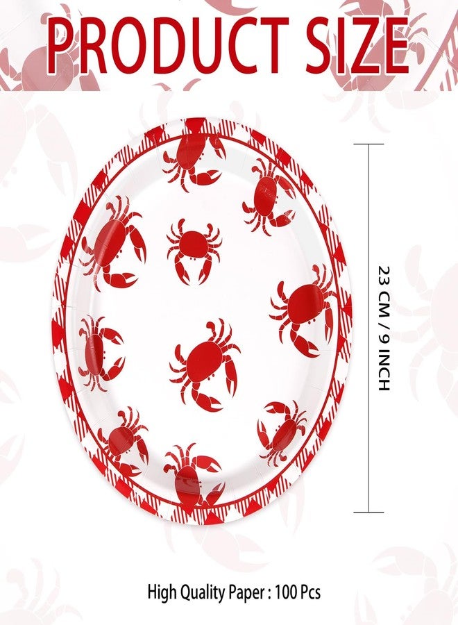 Grencian 100 Pcs Crab Party Supplies 9’’ Round Crab Boil Paper Plates Red Gingham Crabs Party Plates Summer Seafood Boil Tableware Set for BBQ Picnic Cookout Gathering Carnival Birthday Decor - Image 3