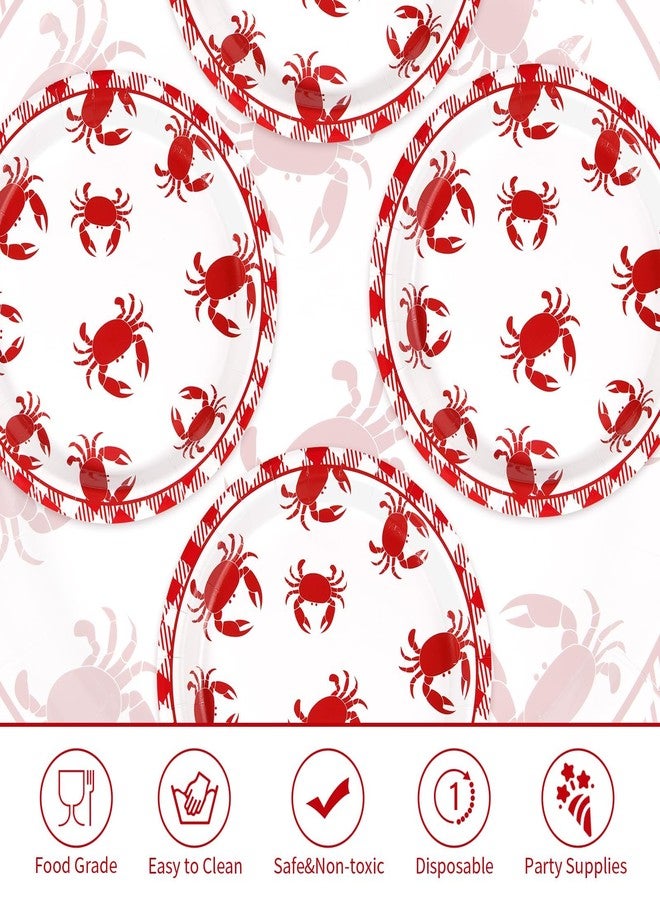 Grencian 100 Pcs Crab Party Supplies 9’’ Round Crab Boil Paper Plates Red Gingham Crabs Party Plates Summer Seafood Boil Tableware Set for BBQ Picnic Cookout Gathering Carnival Birthday Decor - Image 2