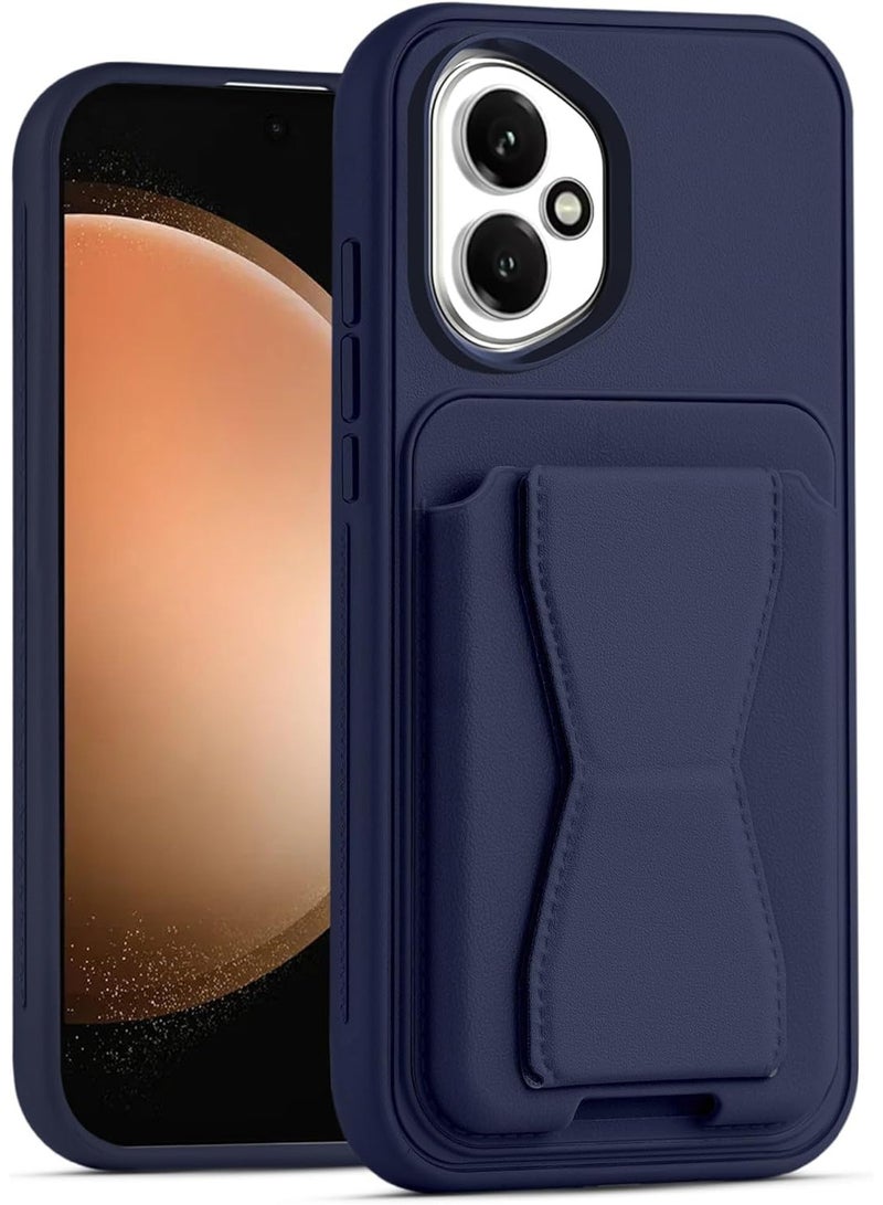 جراب محفظة جلدي متوافق مع هاتف Honor 400 5G، غطاء خلفي جلدي بإطار من مادة TPU، جراب هاتف واقٍ مقاوم للصدمات مع حامل للبطاقات (أزرق)