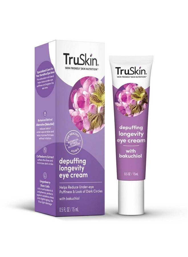 TruSkin Longevity Eye Cream - Caffeine Eye Cream with Bakuchiol, Lingonberry Stem Cells & Green Coffee Bean - Skin Care Made to Help Transition from Anti Aging to Healthy Aging, 0.5 fl oz - Image 1
