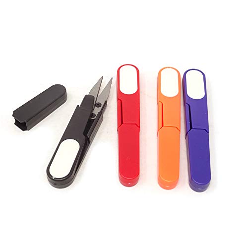 yueton 4pcs Colorful Portable Scissors Cutter Outdoor Cutting Tool with Cap, U Shape Scissor Beading Thread Cutter Fishing Line Scissors, Craft Sewing Scissors - Image 3