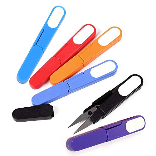 yueton 4pcs Colorful Portable Scissors Cutter Outdoor Cutting Tool with Cap, U Shape Scissor Beading Thread Cutter Fishing Line Scissors, Craft Sewing Scissors - Image 1