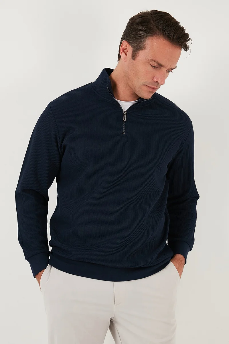 بوراتي Cotton Regular Fit Half Zipper Stand Collar Sweat Men's Sweat 5905716