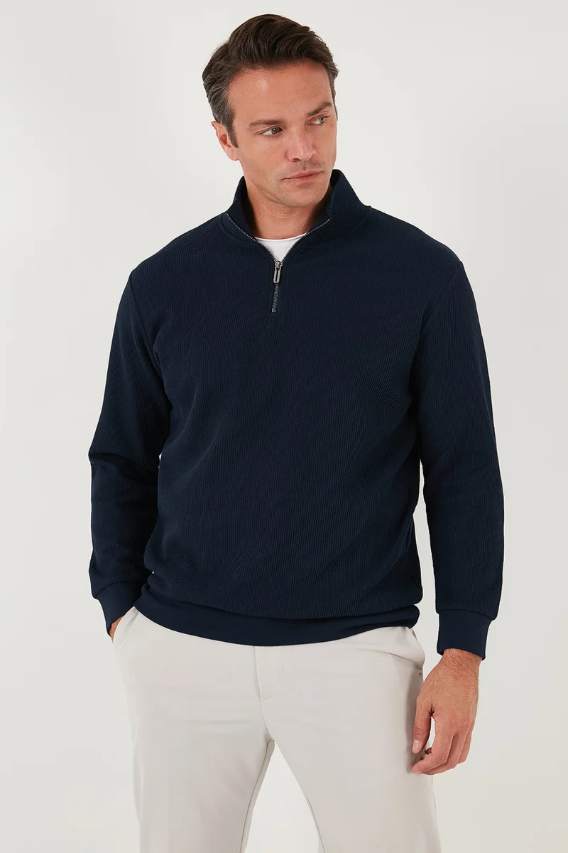 بوراتي Cotton Regular Fit Half Zipper Stand Collar Sweat Men's Sweat 5905716