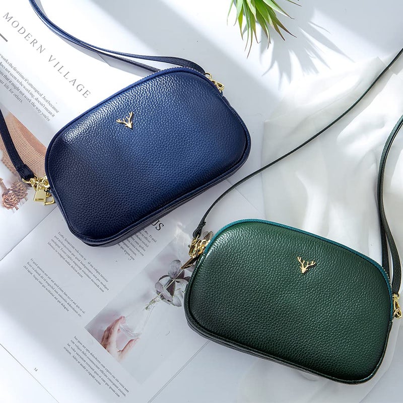 Dgffan Triple Zip Small Crossbody Bags Genuine Leather Shoulder Handbags Trendy Design Cellphone Purses for Women and Girls(blue) - Image 4