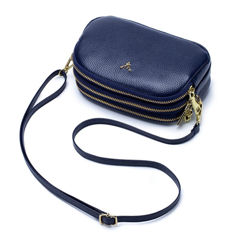 Dgffan Triple Zip Small Crossbody Bags Genuine Leather Shoulder Handbags Trendy Design Cellphone Purses for Women and Girls(blue) - Image 2