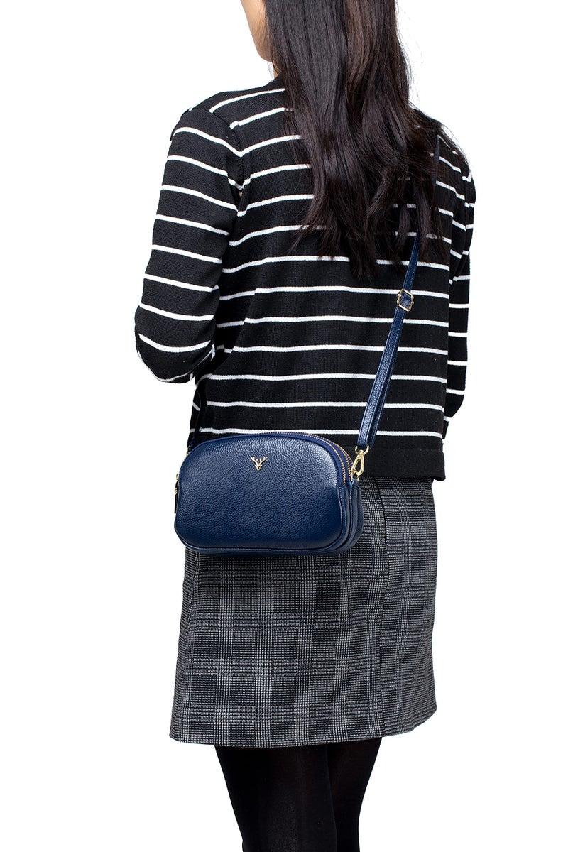 Dgffan Triple Zip Small Crossbody Bags Genuine Leather Shoulder Handbags Trendy Design Cellphone Purses for Women and Girls(blue) - Image 3