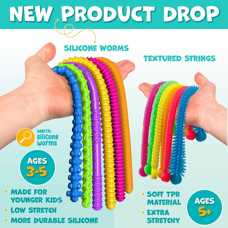 BUNMO Stretchy Strings - Stimulating & Fun Fidget Toys for Kids - Hours of Fun - Non-Mouthable Toy 3+ - Super Sensory 6 Pack - Image 2