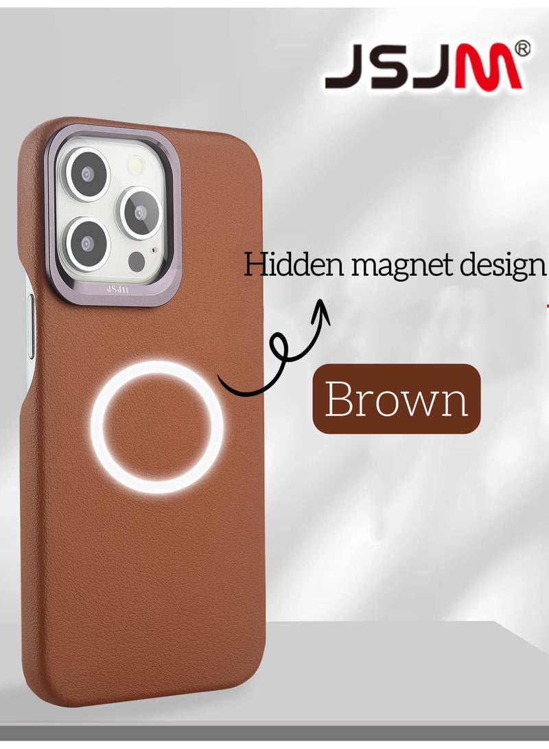 JSJM Magsafe Cover Case for iPhone 15 Pro Max Dino Full Side Leather Brown - Image 1