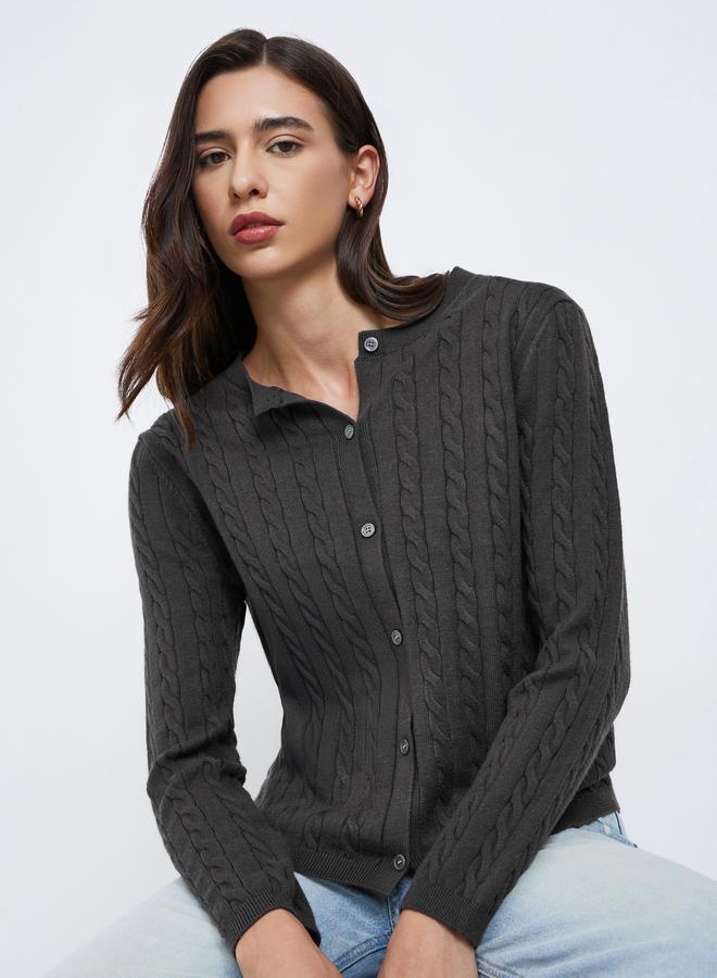 Styli Grey Regular Fit Cable Knit Cardigan - Image 1