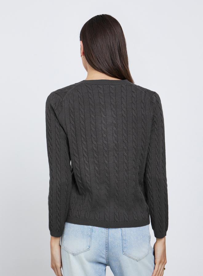 Styli Grey Regular Fit Cable Knit Cardigan - Image 5