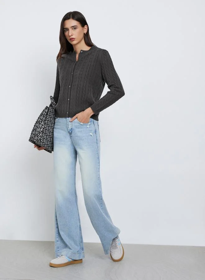 ستايلي كارديجان محبوك بكابل بقصة عادية