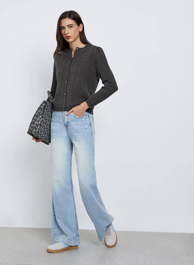 Styli Grey Regular Fit Cable Knit Cardigan - Image 2