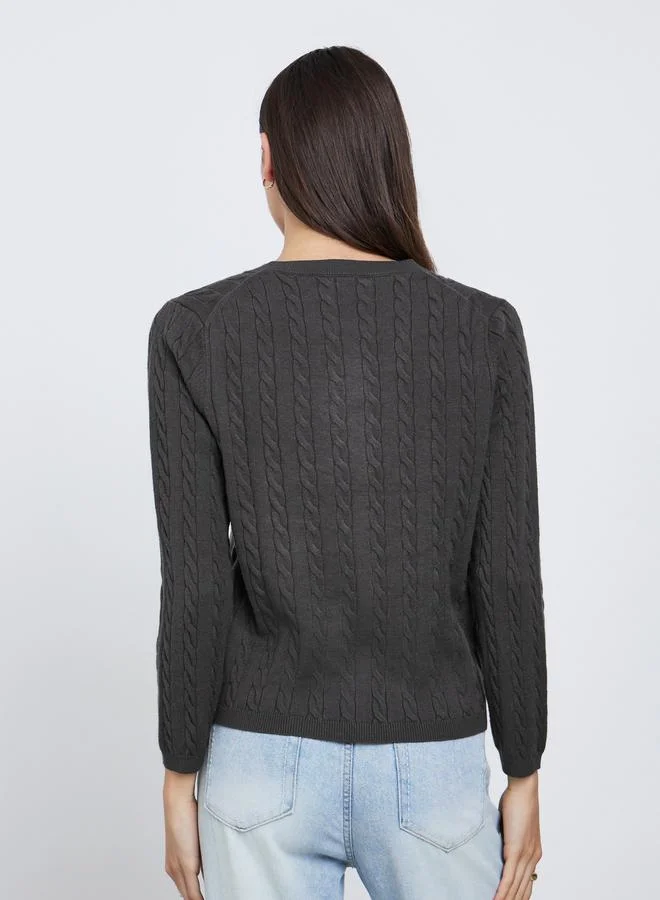 Styli Styli Grey Regular Fit Cable Knit Cardigan