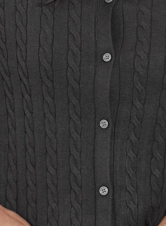 Styli Styli Grey Regular Fit Cable Knit Cardigan