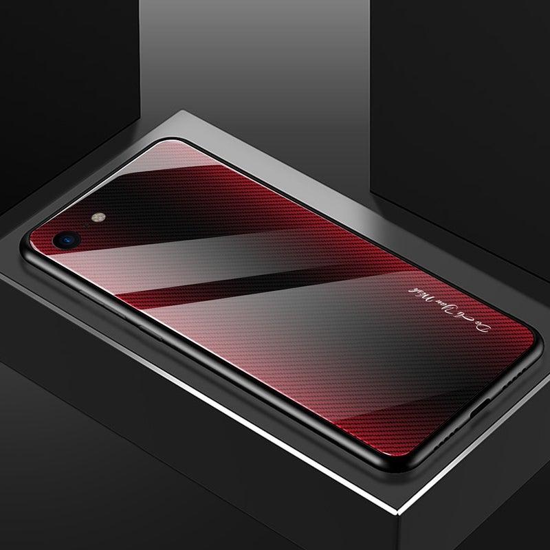 HuHa Protective Cover For iPhone SE 2022 / SE 2020 / 8 / 7 Texture Gradient Glass Protective Case(Red) - Image 2