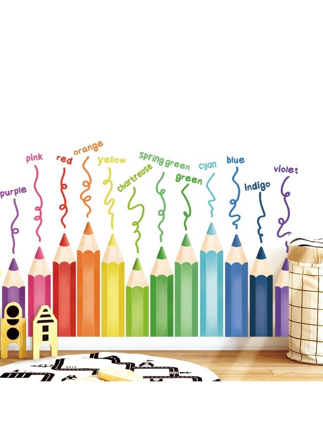 DECOWALL SG2-2417 Educational Pencil Crayons Wall Stickers Learning Color Educational Decals for Kids Girls Boys Room Bedroom Nursery Classroom Playroom Peel Stick Art Living Classroom - Image 1
