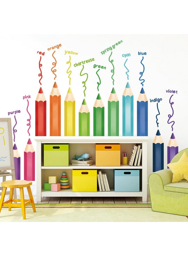 DECOWALL SG2-2417 Educational Pencil Crayons Wall Stickers Learning Color Educational Decals for Kids Girls Boys Room Bedroom Nursery Classroom Playroom Peel Stick Art Living Classroom - Image 2