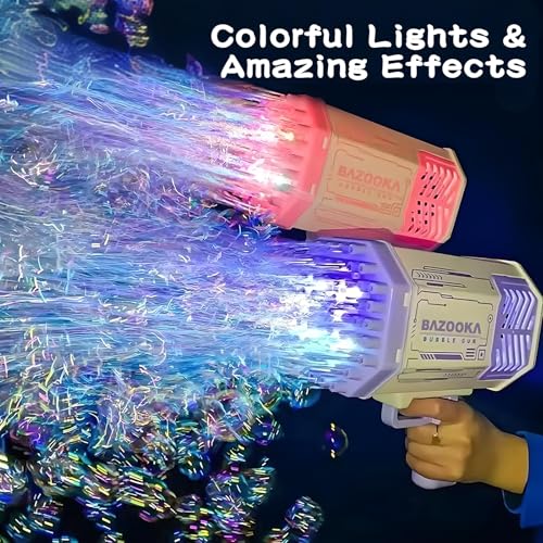 BOMOCO Bubble Machine Gun, 69 Holes Bubble Gun with Lights, Pink Outdoor Summer Beach Kids Bubbles Toys Birthday Wedding Party Halloween Fun for Girls Boys - Image 3