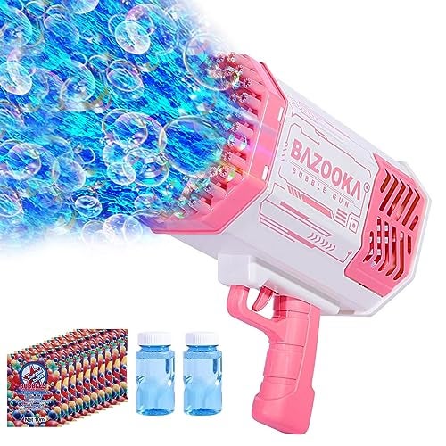 BOMOCO Bubble Machine Gun, 69 Holes Bubble Gun with Lights, Pink Outdoor Summer Beach Kids Bubbles Toys Birthday Wedding Party Halloween Fun for Girls Boys - Image 1